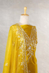 Yellow Dupion Silk Salwar Suit with Organza Dupatta