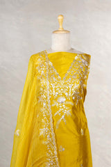 Yellow Dupion Silk Salwar Suit with Organza Dupatta