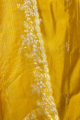 Yellow Dupion Silk Salwar Suit with Organza Dupatta