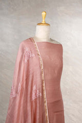 Mauve Mulmul Cotton Salwar Suit Set with Floral Appliqué Motif