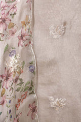Grey Organza Silk Salwar Suit Set with Floral Printed Dupatta