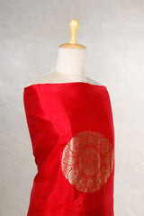 Red Dupion Silk Salwar Two Piece Suit Set with Golden Zari Work