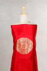 Red Dupion Silk Salwar Two Piece Suit Set with Golden Zari Work