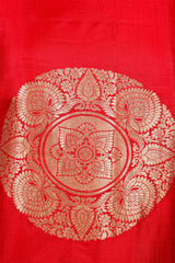 Red Dupion Silk Salwar Two Piece Suit Set with Golden Zari Work