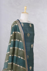 Forest Green Handloom Tussar Silk Salwar Suit with Rangkat Organza Dupatta
