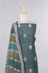 Forest Green Handloom Tussar Silk Salwar Suit with Rangkat Organza Dupatta
