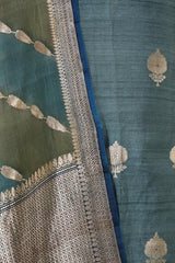 Forest Green Handloom Tussar Silk Salwar Suit with Rangkat Organza Dupatta
