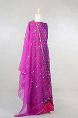 Magenta Katan Silk Salwar Suit with mayur motif