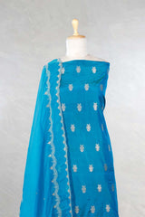Blue Katan Silk Salwar Suit with With Embellished Dupatta