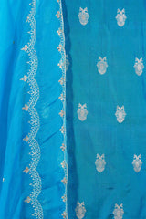 Blue Katan Silk Salwar Suit with With Embellished Dupatta