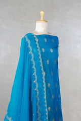Blue Katan Silk Salwar Suit with With Embellished Dupatta