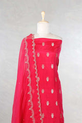 Red Katan Silk Salwar Suit with with mayur motif