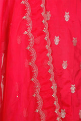 Red Katan Silk Salwar Suit with with mayur motif