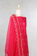 Red Katan Silk Salwar Suit with with mayur motif