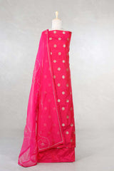 Pink Banarasi Salwar Suit with Embellished Leheriya Dupatta