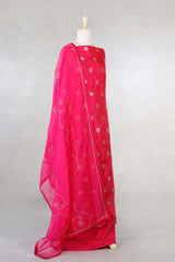 Pink Banarasi Salwar Suit with Embellished Leheriya Dupatta