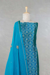 Blue Banarasi Salwar Suit with Embellished Organza Dupatta