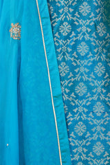 Blue Banarasi Salwar Suit with Embellished Organza Dupatta