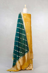 Yellow Handloom Tussar Silk Salwar Suit with Organza Dupatta