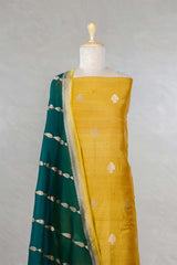 Yellow Handloom Tussar Silk Salwar Suit with Organza Dupatta