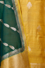 Yellow Handloom Tussar Silk Salwar Suit with Organza Dupatta