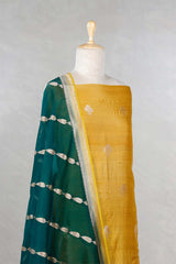 Yellow Handloom Tussar Silk Salwar Suit with Organza Dupatta