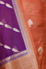 Rust Handloom Tussar Silk Salwar Suit with Organza Dupatta
