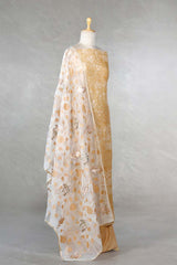 Floral Light Yellow Salwar Suit with Appliqué Organza Dupatta
