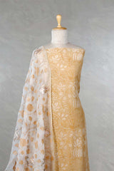 Floral Light Yellow Salwar Suit with Appliqué Organza Dupatta