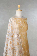 Floral Light Yellow Salwar Suit with Appliqué Organza Dupatta