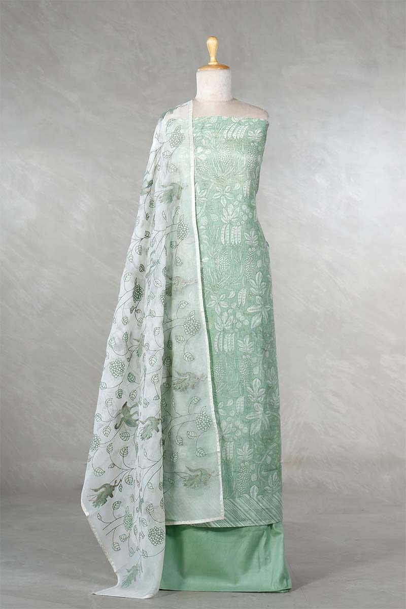 Floral Light Green Salwar Suit with Appliqu Organza Dupatta Floral Light Green Salwar Suit with Appliqu Organza Dupatta