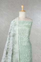 Floral Light Green Salwar Suit with Appliqué Organza Dupatta