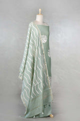 Light Green Mulmul Cotton Salwar Suit with Bird & Floral Appliqué Buta