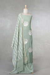 Light Green Mulmul Cotton Salwar Suit with Bird & Floral Appliqué Buta