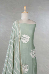 Light Green Mulmul Cotton Salwar Suit with Bird & Floral Appliqué Buta