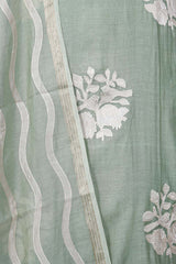 Light Green Mulmul Cotton Salwar Suit with Bird & Floral Appliqué Buta