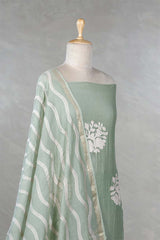 Light Green Mulmul Cotton Salwar Suit with Bird & Floral Appliqué Buta