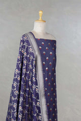 Midnight Blue Mulberry Silk Salwar Suit Set with Meenakari Work