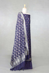 Midnight Blue Mulberry Silk Salwar Suit Set with Meenakari Work