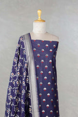 Midnight Blue Mulberry Silk Salwar Suit Set with Meenakari Work