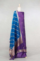 Purple Handloom Tussar Silk Salwar Suit with Organza Dupatta