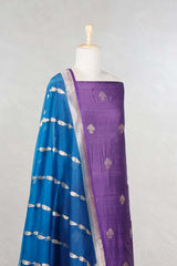 Purple Handloom Tussar Silk Salwar Suit with Organza Dupatta