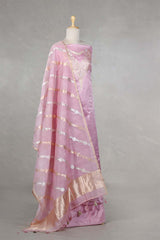 Pink Banarasi Satin Silk Suit Set with Organza Dupatta