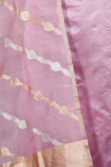 Pink Banarasi Satin Silk Suit Set with Organza Dupatta