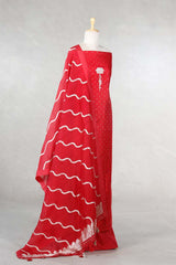 Red Chiniya Silk Salwar Suit with Lotus & Gayatri Mantra Motif