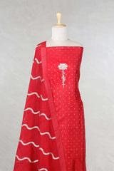 Red Chiniya Silk Salwar Suit with Lotus & Gayatri Mantra Motif