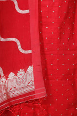 Red Chiniya Silk Salwar Suit with Lotus & Gayatri Mantra Motif