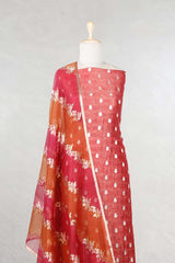 Rust Orange Crushed Tissue Silk Salwar Suit Set with Rangkat Dupatta