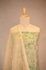 Sage Green Pure Organza Silk Salwar Suit set with Floral Embroidery