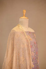 Lilac  Pure Organza Silk Salwar Suit set with Floral Embroidery